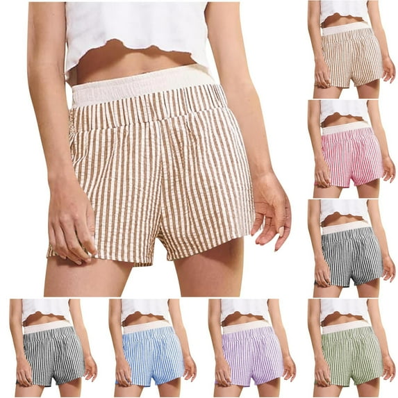 Back to School Prime Sales! lcziwo Womens Striped Boxer Shorts Comfy Breathable Pajama Shorts Elastic Waisted Baggy Casual Summer Shorts with Pockets Purple XXL