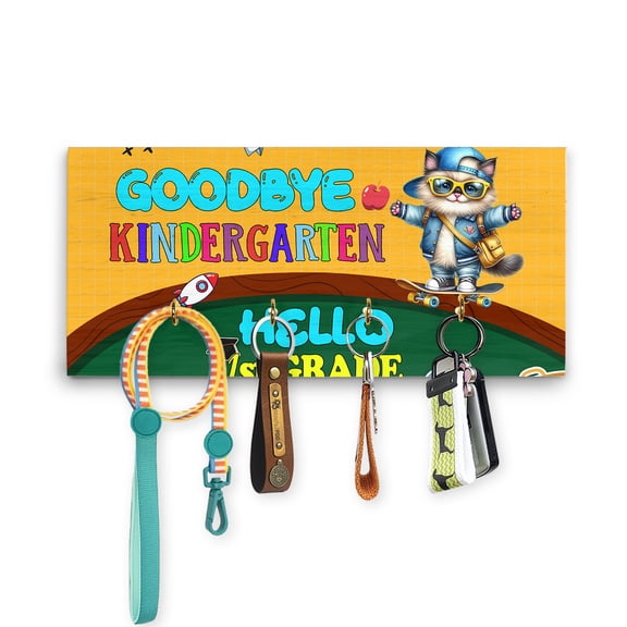 Back to School Ragdoll Goodbye Kindergarten Hello 1st Grade Wood Key Holder Cat Lover Kitten Owner Gifts Idea Wall-mounted Key Rack Home Decor - 02011