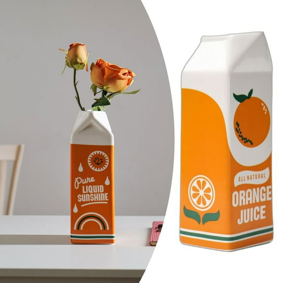 Back to School Sale Flower PotsVintage Orange Juice Vase Decorative Ceramic Vase Orange Juice Carton Vintage/Unique/Eclectic/Novelty Decoration For Home/Kitchen/ by Hilehuti