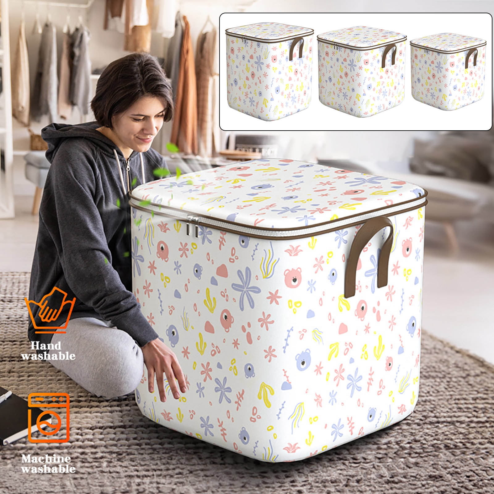 Back to School Save! xgfhyjeh Cloth Storage Bins Organizer with Lids, Foldable Clothes Storage ...