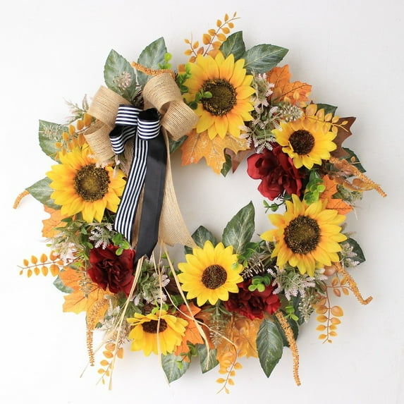 VOAVEKE School Supplies,Office Supplies,Festival Decoration Wreath Artificial Maple Leaf Wreath Maple Leaf Sunflower Pumpkin Wreath