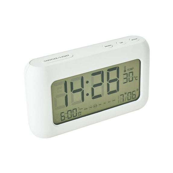 JOGZMZ 170 ° Wide Angle Display LCD Screen Electronic Clock Three Groups of Alarm Clock, Day, Date and Temperature Display with Night Light, Rechargeable
