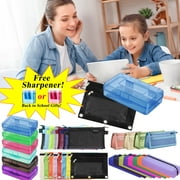 Boovnll Plastic Pencil Box - Large Capacity Stackable Clear Snap-Tight Lid Pencil Box for Pencil Markers - Storage Box for Home, Office Supplies, Pencil Case