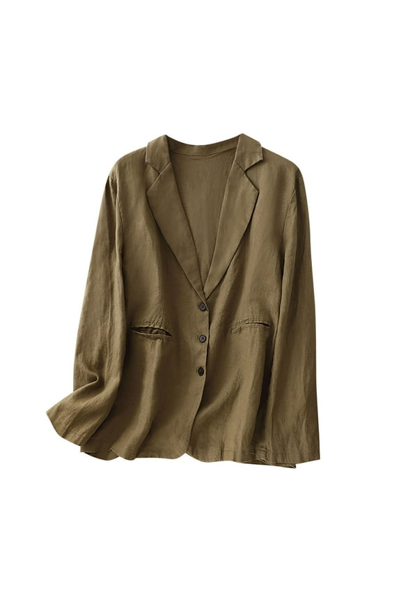 My Items Blazer Dressy Casual Womens Jacket Lightweight Fleece Spring Summer Linen Casual Long Sleeve Trun down Collar Blouse