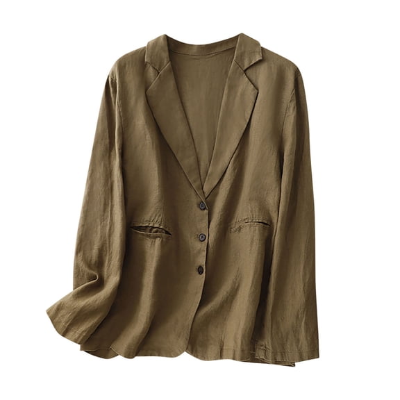 Pohista My Items Blazer Dressy Casual Womens Jacket Lightweight Fleece Spring Summer Linen Casual Long Sleeve Trun down Collar Blouse