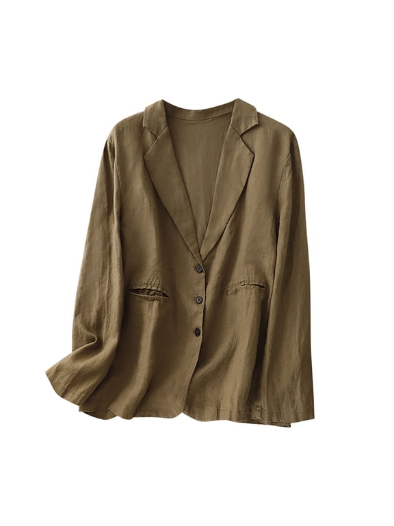 My Items Blazer Dressy Casual Womens Jacket Lightweight Fleece Spring Summer Linen Casual Long Sleeve Trun down Collar Blouse