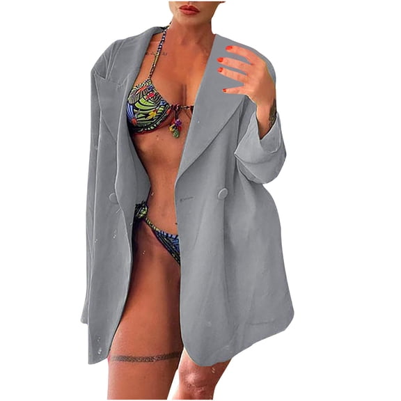 Back to School Pohista My Items Blazers for Women Casual Plus Size Womens Fall Jackets Women's Fashion V-Neck Solid Sleeve Pocket Cardigan Casual Outwear