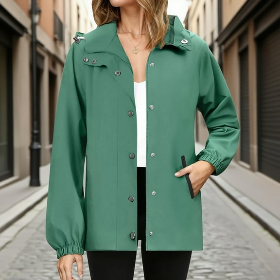Pohista My Items Rain coats waterproof long Woman Jackets Solid Color Rain Jacket Outdoor Hooded Windproof Pocket Coat