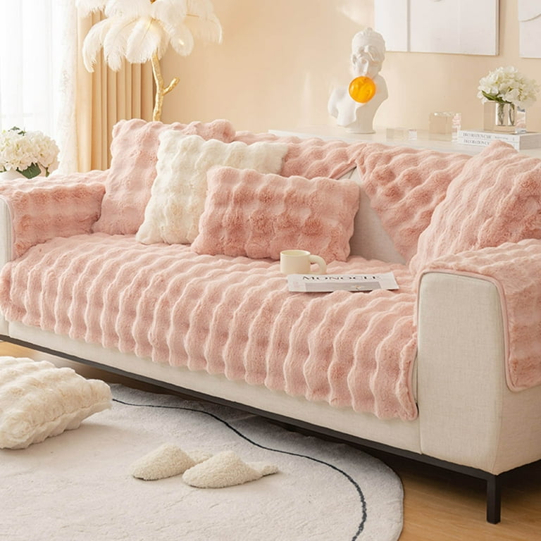 Back to School Savings SRUILUO Thick Rabbit Plush Sofa Cushion New Non Slip Sofa Cover Super Soft Faux Throw Couch Cushion Covers Furniture Protector