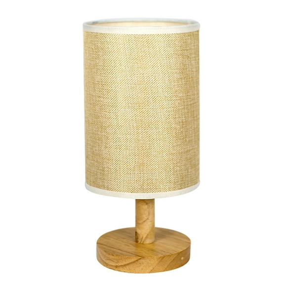 Back to School Savings! Uhuya Table Lamp for Bedroom 3 Way Dimmable Nightstand Lamp with Round Flaxen Fabric Shade for Living Room Office Dorm, Solid Wood, LED Bulb Included B