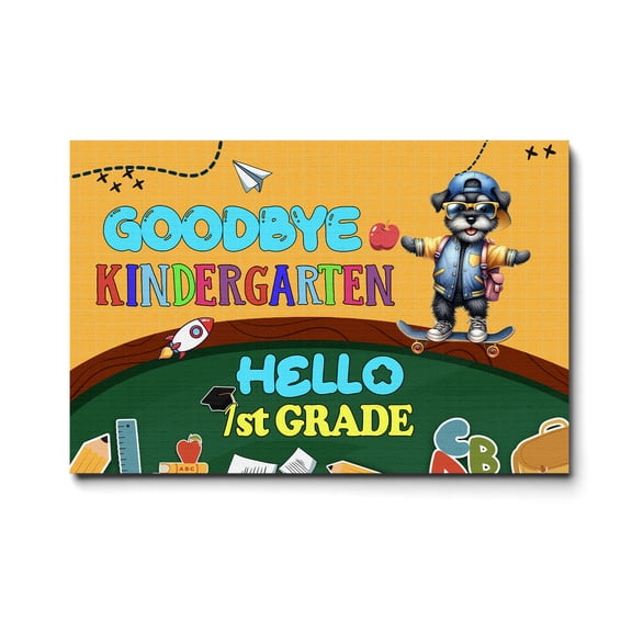 Back to School Schnauzer Goodbye Kindergarten Hello 1st Grade Horizontal Matte Canvas Poster Miniature Schnauzer Dog Lover Wall Art Home Decor - 02011