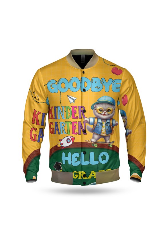 Back to School Scottish Fold Goodbye Kindergarten Hello 1st Grade All Over Print 3D Baseball Jacket Cat Lover Kitten Owner Gifts Bomber Jacket Softball - 02011