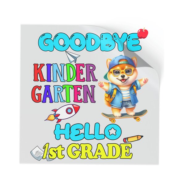 Back to School Shiba Inu Goodbye Kindergarten Hello 1st Grade Cutout Transfer Sticker Shibas Dog Lovers Gifts Idea Transparent Decal Art Decor - 02011