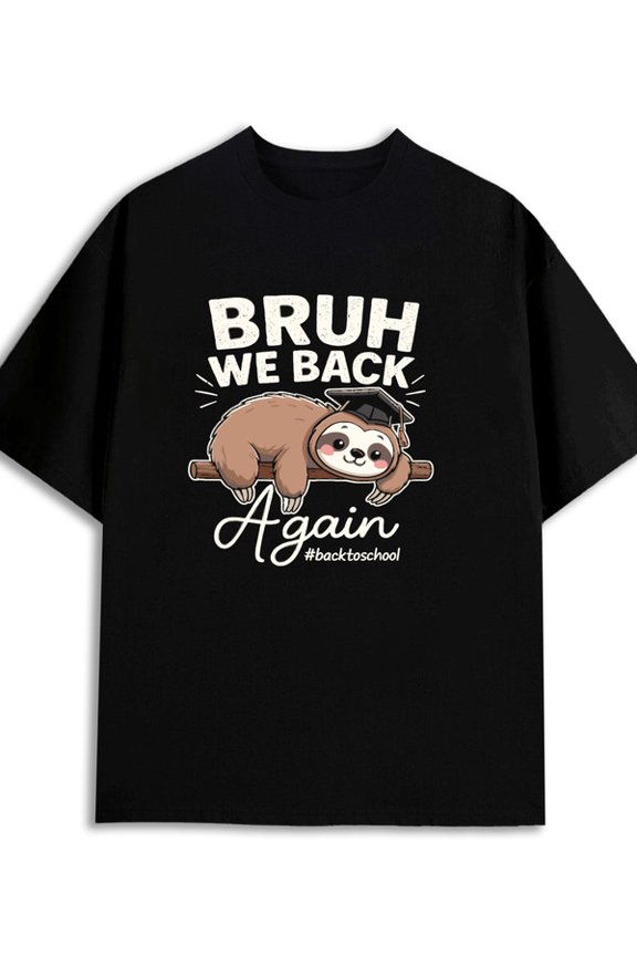 Back to School Sloth men's 180G 100% Cotton black Retro Unisex Shirt Printed tshirts Vintage Unisex Shirt Cotton tshirts Classic Unisex Shirt Cotton tshirts