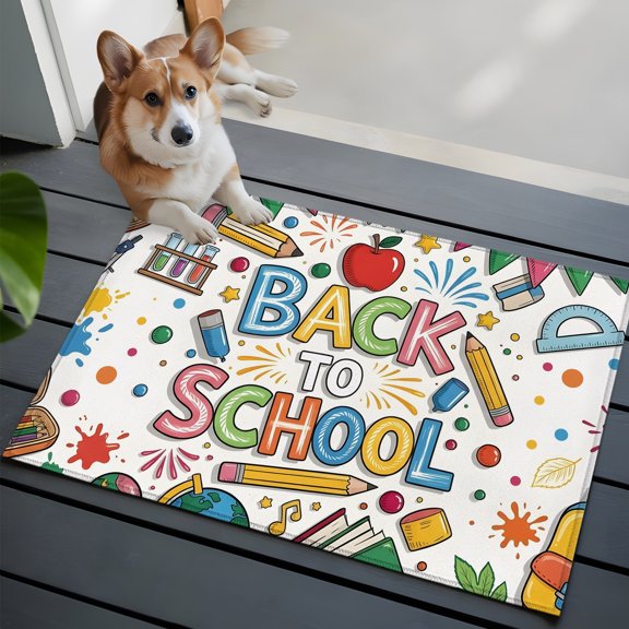 Back to School Small Area Rugs 2x3 Red Fruit Pencils Earth Globe Holiday Modern Entryway Rugs Washable Door Mat, Low-Profile Area Rugs Non Slip Floor Carpet for Living Room Bedroom Home Office