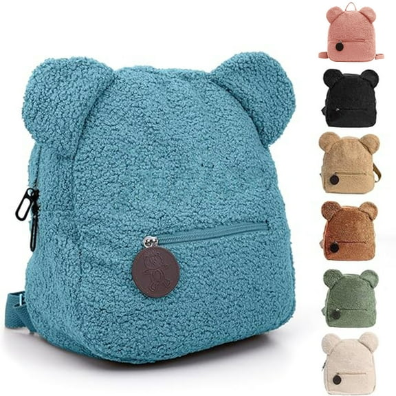 Back To School Supplies Cute Teddy Bear Backpack Personalized Cute Fuzzy Bear Ears Head Backpack Soft Fluffy Casual Sherpa Daypack Mini Shoulder Bag Purse Gifts For School & Travel (Blue)