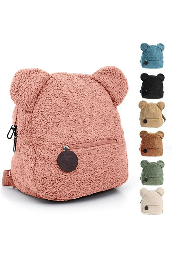 Back To School Supplies Cute Teddy Bear Backpack Personalized Cute Fuzzy Bear Ears Head Backpack Soft Fluffy Casual Sherpa Daypack Mini Shoulder Bag Purse Gifts For School & Travel (Red)