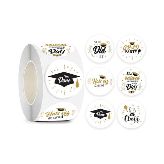 Back to School Supplies,Graduation Stickers Roll Black Gold Graduation Quote Labels Round Adhesive Seal Stickers for Gift Envelopes Candy Boxes Party Decor