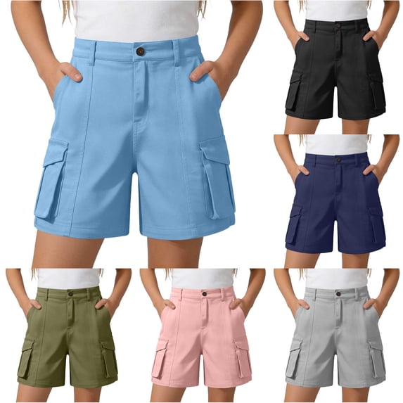 Back to School Uniform Jeggings for Girls Shorts for Everyday Play Elastic Waist Cargo Jogger Chino Twill Shorts with Pockets Casual Schoolwear Comfortable Stretch Fit Easy-On Design Blue 11-12 Years