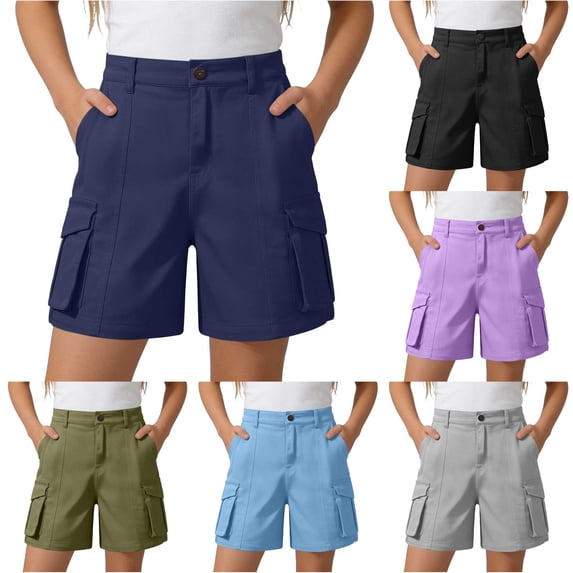 Back to School Uniform Jeggings for Girls Shorts for Everyday Play Elastic Waist Cargo Jogger Chino Twill Shorts with Pockets Casual Schoolwear Comfortable Stretch Fit Easy-On Design Blue 11-12 Years