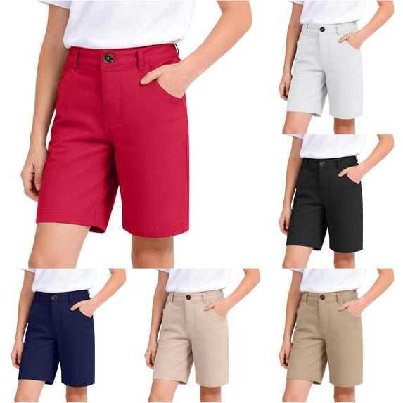 Back to School Uniform Jeggings for Girls Shorts For Girls With Functional Pockets School Shorts For Girls Pants Basic Boy's Short Pants Red 7-8 Years