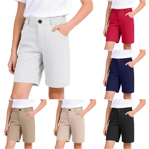 Back to School Uniform Jeggings for Girls Shorts For Girls With Functional Pockets School Shorts For Girls Pants Basic Boy's Short Pants White 11-12 Years