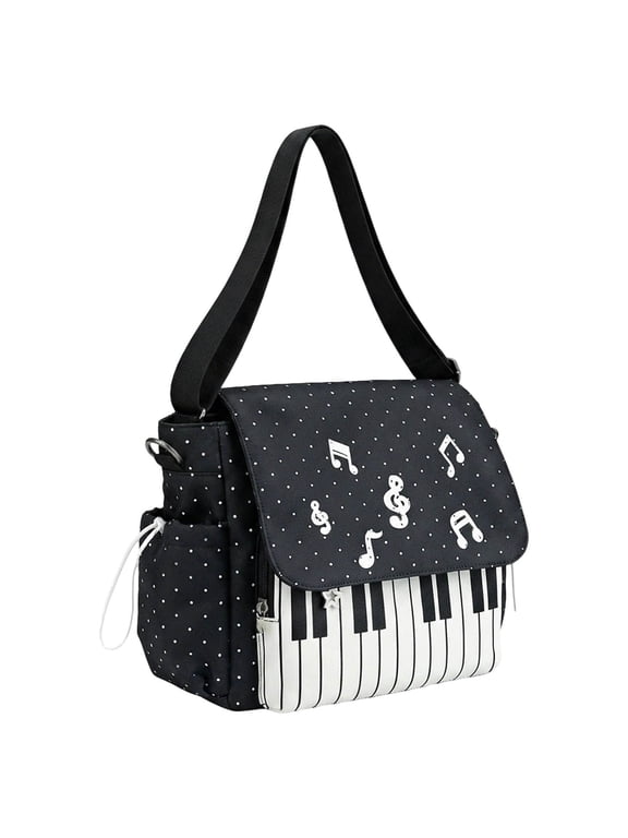 Back to School Whimsical Polka Dot Piano Key Print Backpack, Lightweight Water Resistant Nylon Music Bookbag with Padded Adjustable Straps, Cute Casual Daypack for School, Work & Daily Commute