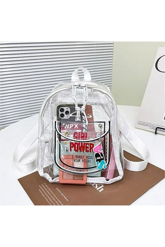 Back To School! Yhmxh Clear Backpack Transparent Heavy Duty See Through Bag Plastic PVC Clear Backpacks for College Work Stadium Concert Travel Security School Supplie (White)