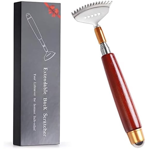 Back Scratcher for Women Men Adults Extendable with Roller Ball & Solid Wood Handle & Sturdy 304 Stainless Steel Claw, Handheld Massager for Face Neck Foot Body