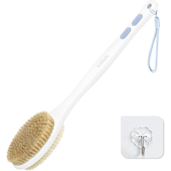Bubbob Long Handle Back Scrubber for Shower, Double Sided Bristles for Wet or Dry Brushing, 1 Hook