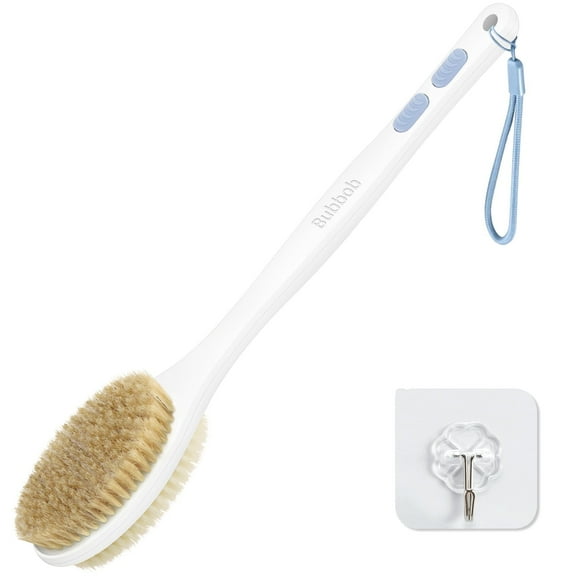 Bubbob Long Handle Back Scrubber for Shower, Double Sided Bristles for Wet or Dry Brushing, 1 Hook