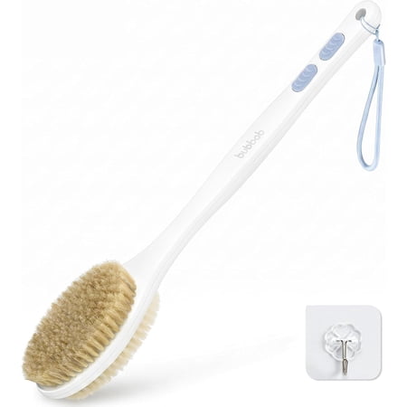 Bubbob Long Handle Back Scrubber for Shower, Double Sided Bristles for Wet or Dry Brushing, 1 Hook