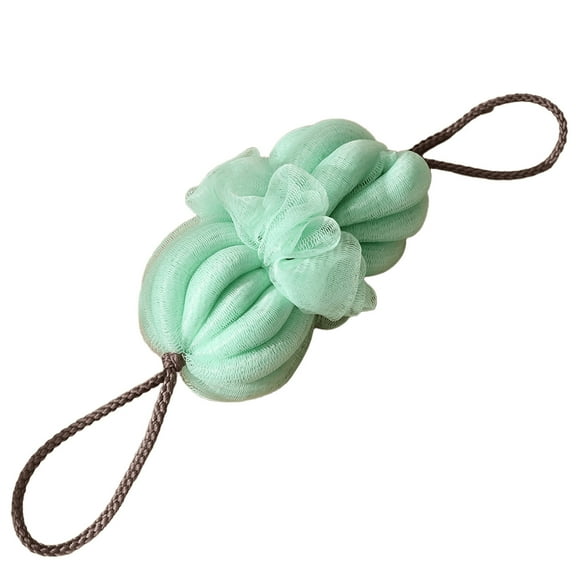 Back Scrubber Bath Flower with Stretchable Long Strip for Shower, Double-Layer Mesh for Foaming, Includes Hanging Rope, Green and White, 5.8 in x 4.7 in