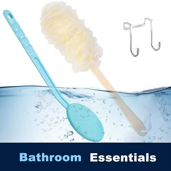 Back Scrubber & Body Lotion Applicator with Cabinet Hook, Loofah Long Handle Bath Brush, Mesh Sponge On a Stick for Shower Men Women, Exfoliating Scrub Cleaning Luffa for All Kinds of Skin