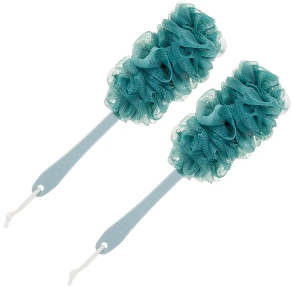 Back Scrubber Brush Long Handle for Shower, Loofah on a Stick Sponge Back Brush, Body Exfoliator Scrubber Bath Brush for Men Women, Exfoliating Cleaning Back Scrubber for Elderly (2 Pack, Blue)