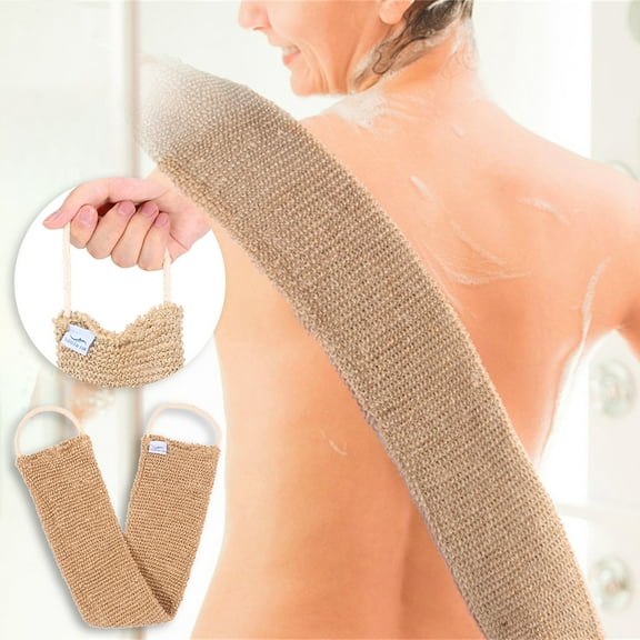 Back Scrubber with Handle, Long Bath Towel Pull Strap & Exfoliating Glove Set, Natural Fiber Body Washer for Hard to Reach Areas, Quick Dry & Mold Resistant for Shower Use