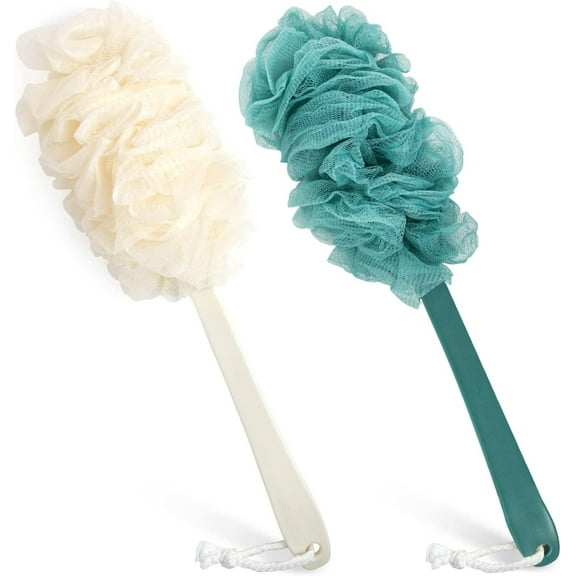 Back Scrubber for Shower, 2 Pack Long Handle Back Loofah Shower Brush, Soft Mesh Back Cleaner Washer, Bath Brush for Women Men, Loofah Sponge Exfoliating Body Scrubber for Skin Care (Blue,White)