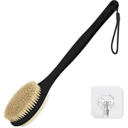 Bubbob Long Handle Back Scrubber for Shower, Double Sided Bristles for Wet or Dry Brushing, 1 Hook