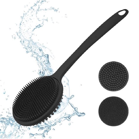 Back Scrubber for Shower Soft Silicone Bath Body Brush with Long Handle, Silicone Back Scrubber for Shower, Bath Body Brush with Long Handle, Double Sided Shower Brush