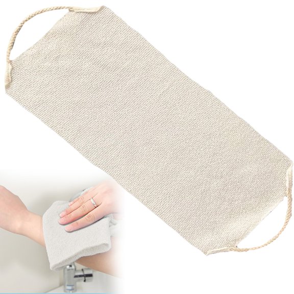 Back Scrubber for Shower for Women, Exfoliating Back Scrubber with Extended Handles, Stretchable Pull Strap Bath Shower Towel, Rough Texture Body Wash Cloth Beige 18.5x7.87 Inch (1Pcs)