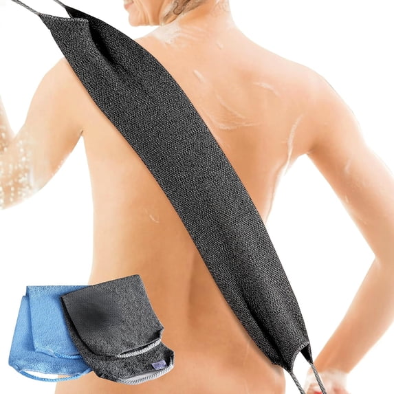 Back Scrubber for Shower Nylon Bath Towel Washer Exfoliating Washcloth Rear Japanese Stretchable Strap Wash Cloth Body Exfoliation 2 Pack