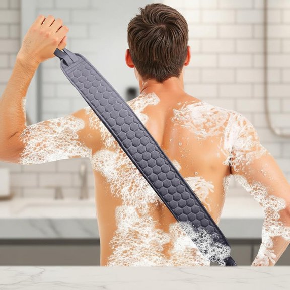 Back Scrubber for Shower with Handles, Extra Long Double-Sided Exfoliating Bath Strap, Textured Body Washer with Extended Reach for Deep Cleaning