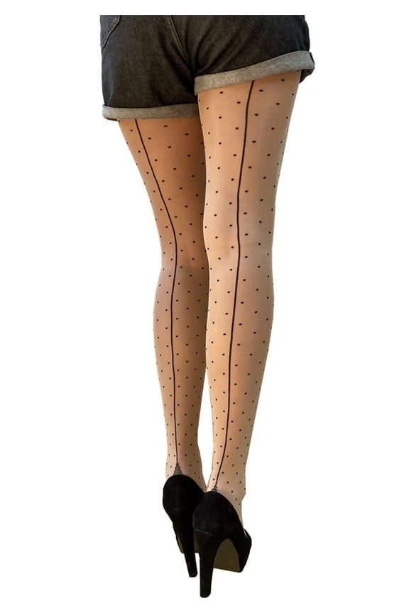 Back Seam Dotted Sheer Tights Pantyhose Light Nude for Women