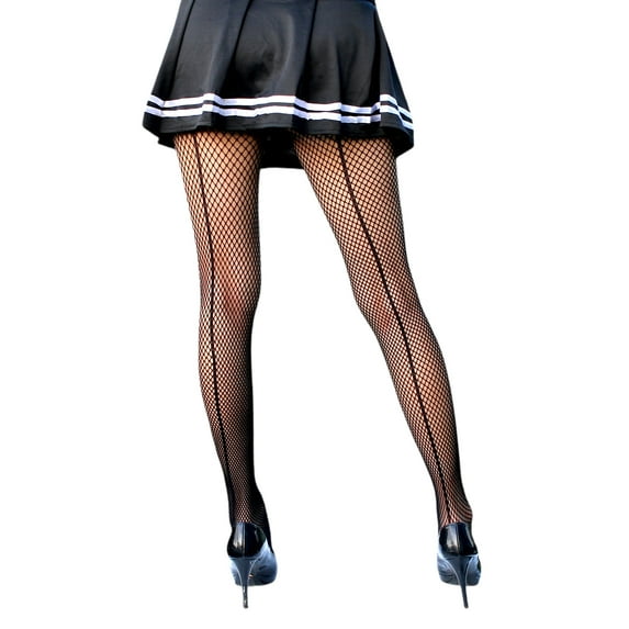 Back Seam Fishnet Pantyhose Vintage Vertical Line Stockings Sheer Backseam Tights