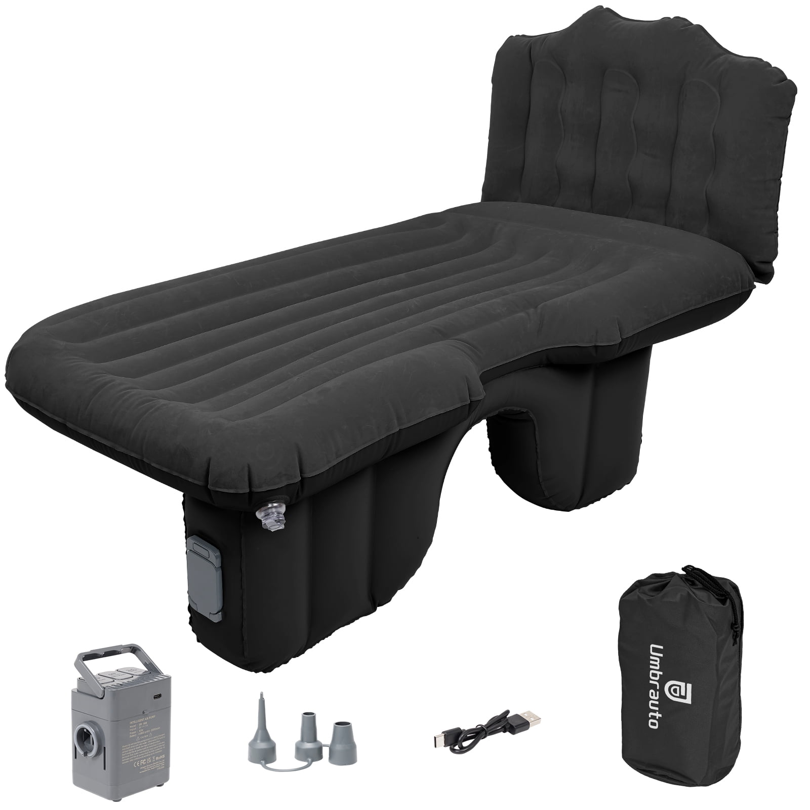 Back Seat Car Air Mattress: Cordless Inflatable SUV Car Camping Bed for Truck Van with Built-in Air Pump, Thickened Double-Sided Flocking Travel Car Sleeping Pad