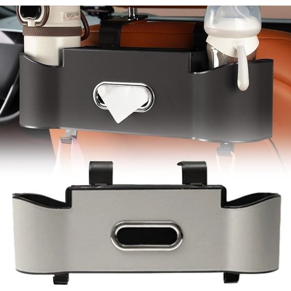 Back Seat Car Organizer with Cup Holder, 2026 New Backseat Car Organizer Back Seat, Multifunctional Car Seat Back Organizer Storage Box with Hooks & Tissue Box, for Drinks, Phone & Handbags