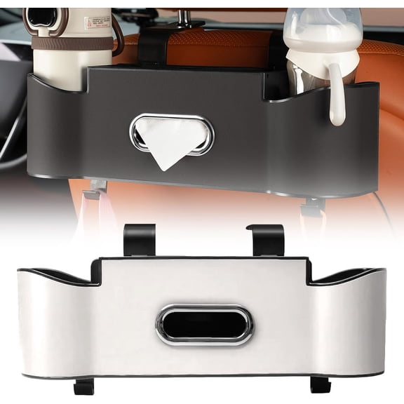 Back Seat Car Organizer with Cup Holder & Tissue Box, Universal Backseat Storage with Hooks