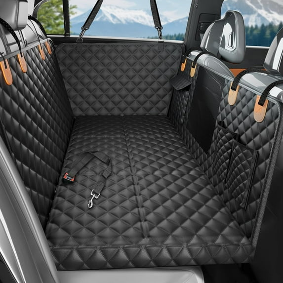 Back Seat Cover for Dogs, Dog Car Seat Cover for Back Seat with Hard Bottom, Waterproof Dog Hammock for Car with Mesh Window & Pocket, Pet Rear Seat Cover Protector Holds 400lbs for Car SUV
