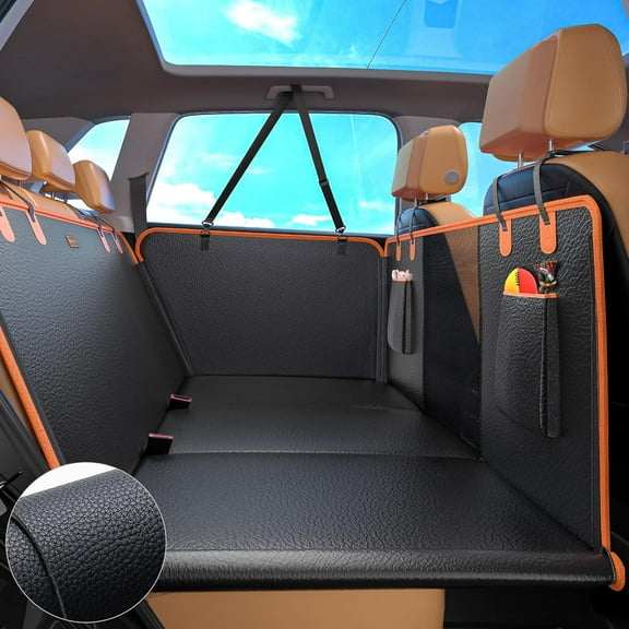 Back Seat Extender for Dogs, Dog Car Cover for Back Hard Bottom Holds 400LBS, Backseat Cover Bed PU Leather-Waterproof Anti-Scratch, Hammock for Car SUV Protector with Seat Belt