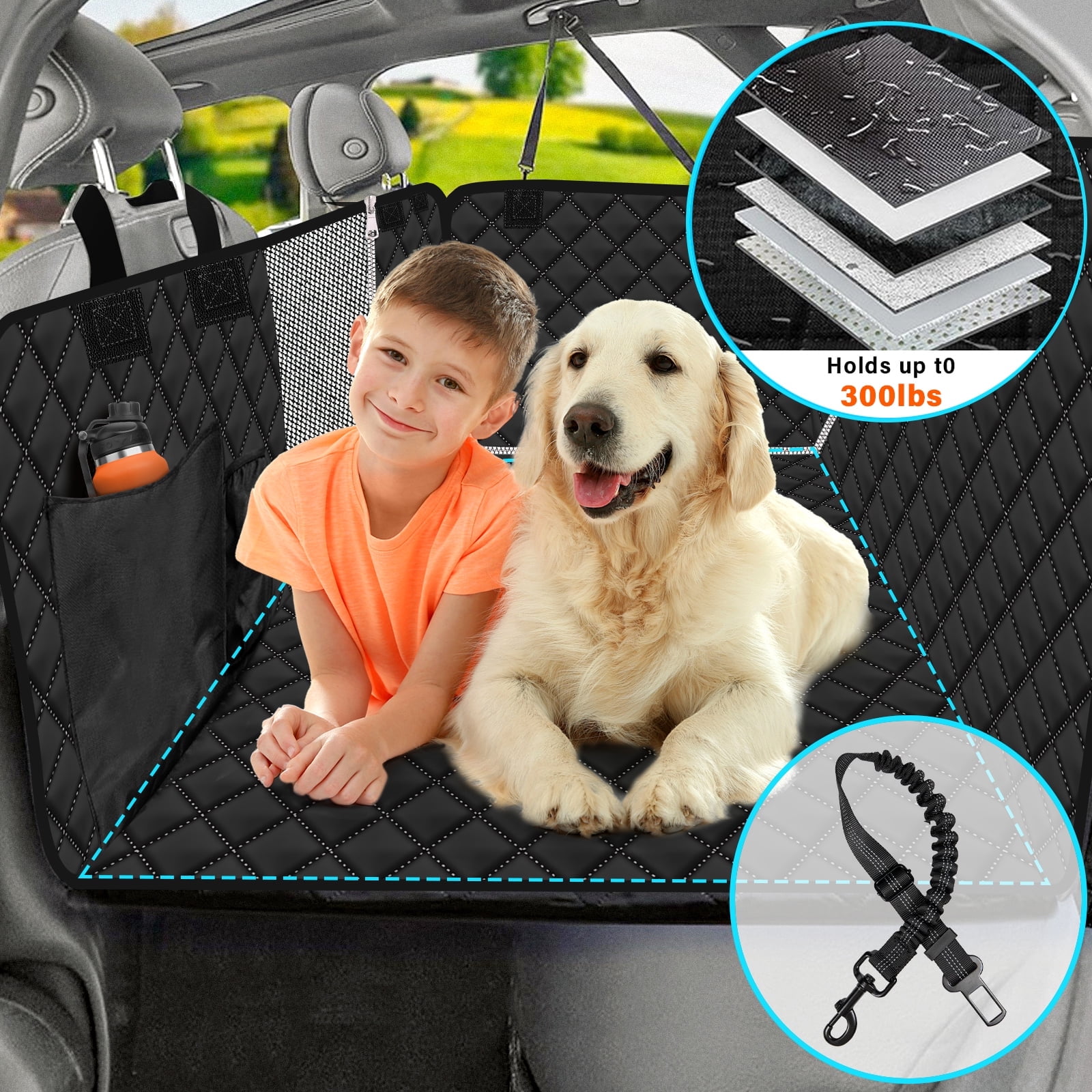 Dog Car Seat Cover Hammock Waterproof Travel Bed for Car SUV with Mesh Window and Storage Pocket Walmart